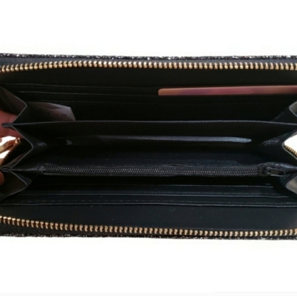 Black Sparkle Zip Around Wallet - Picture 2 of 4